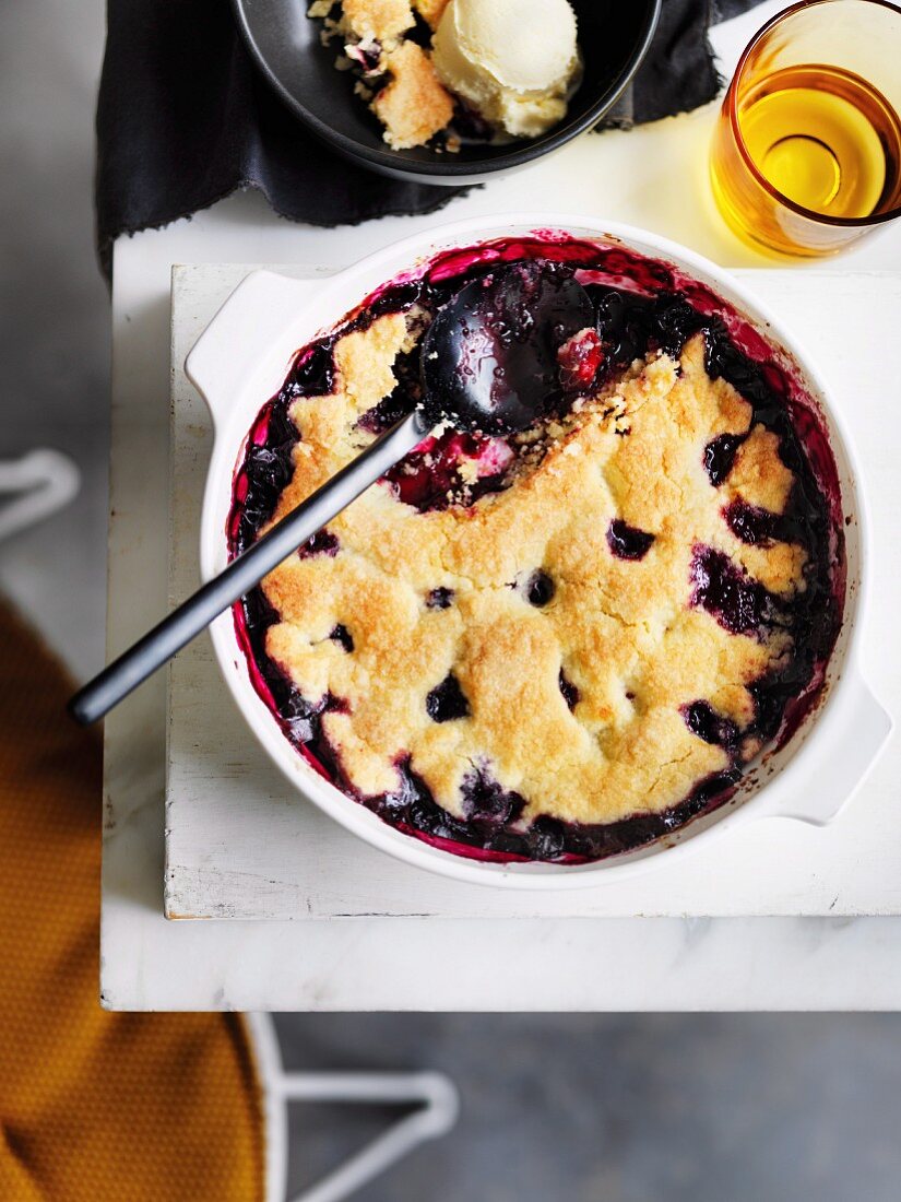 Blueberry cobbler with ice-cream