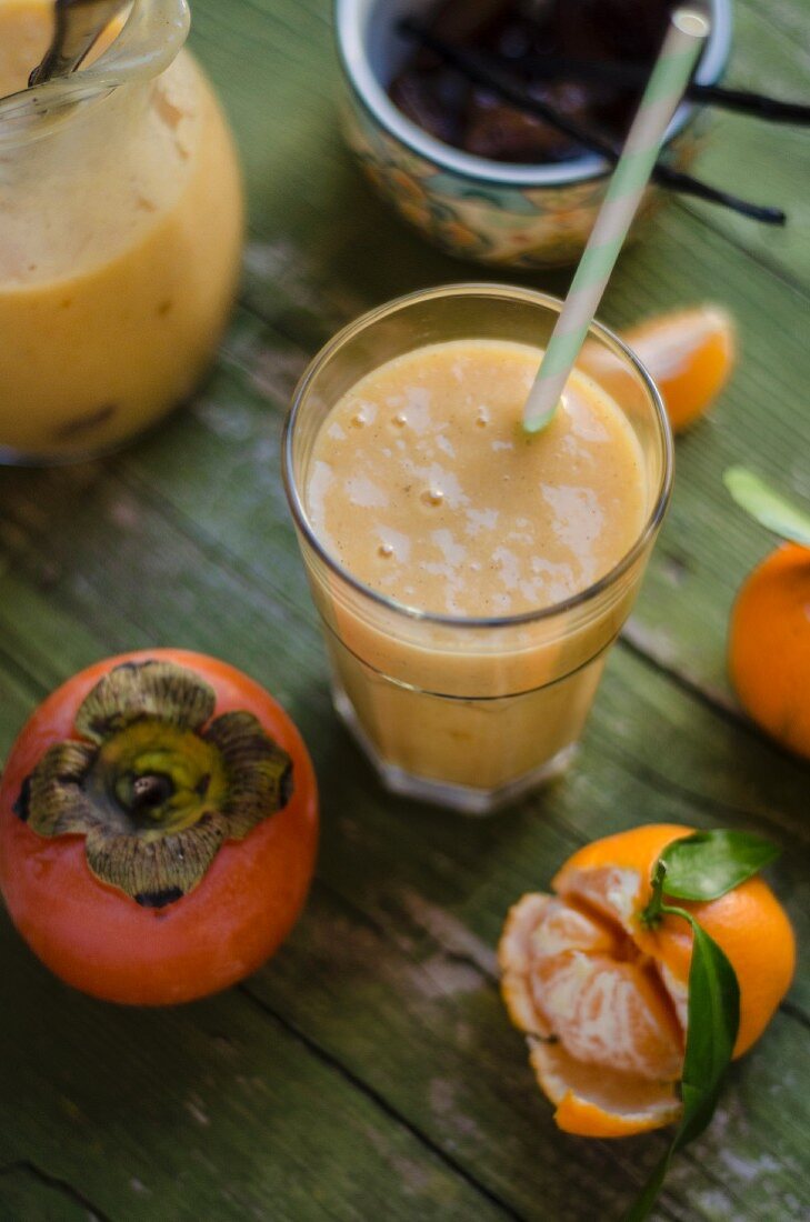 A persimmon and mandarin smoothie