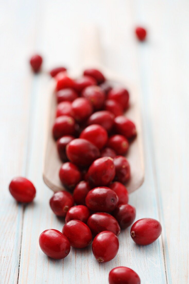 Cranberries with a wooden scoop