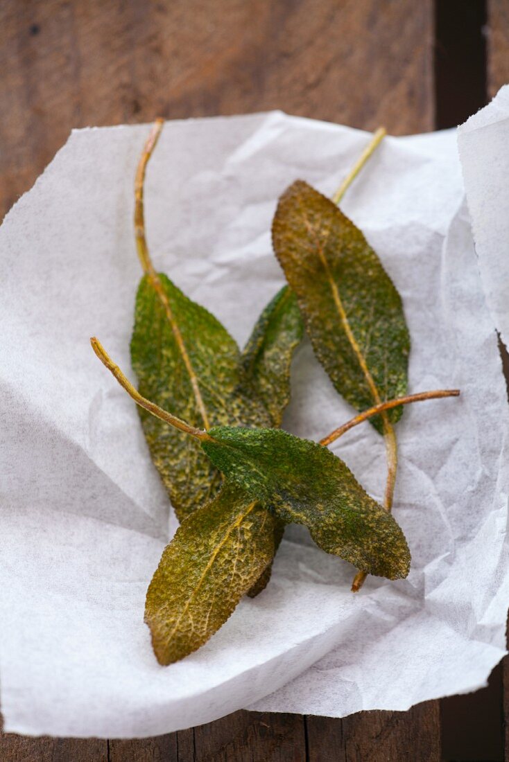 Deep-fried sage leaves