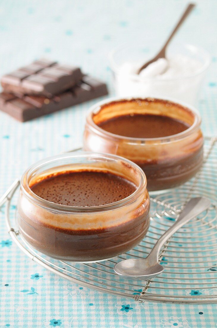 Chocolate cream in two glass bowls