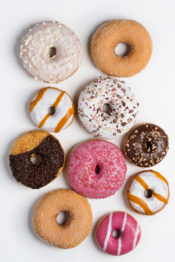 A selection of doughnuts (seen from above)