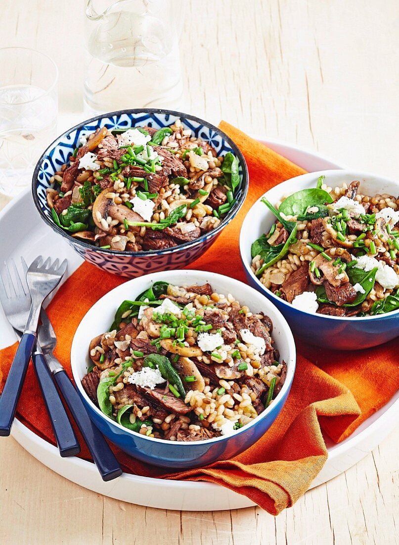 Lentil Risotto with braised beef & mushrooms