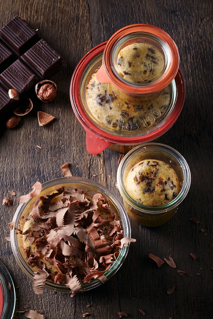 Nut chocolate cake baked in a glass