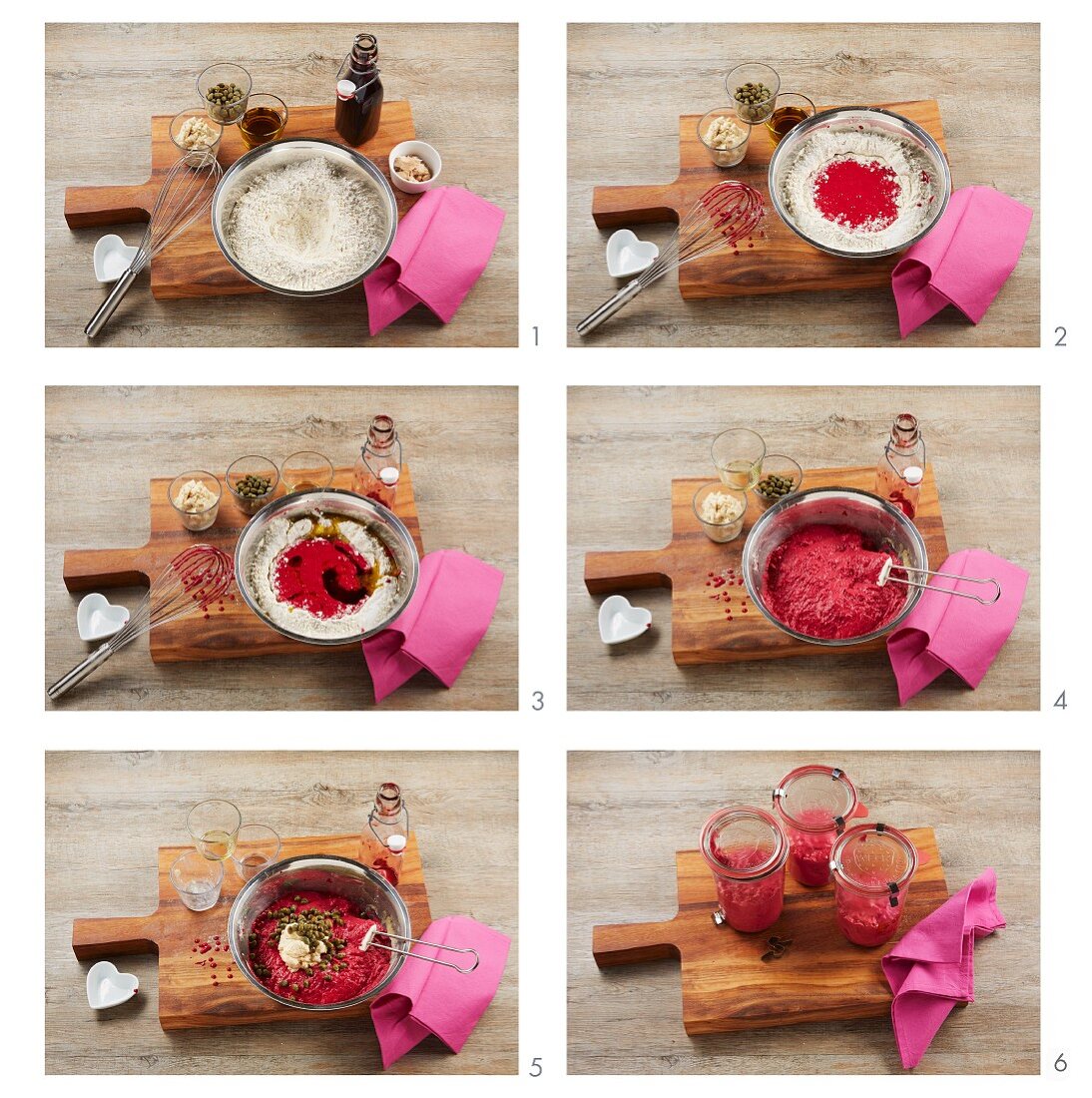 Glass-baked beetroot bread being made