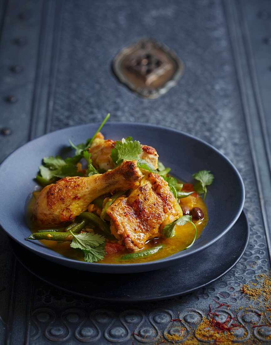 Chicken with salted lemon, saffron and ras el hanout (North Africa)