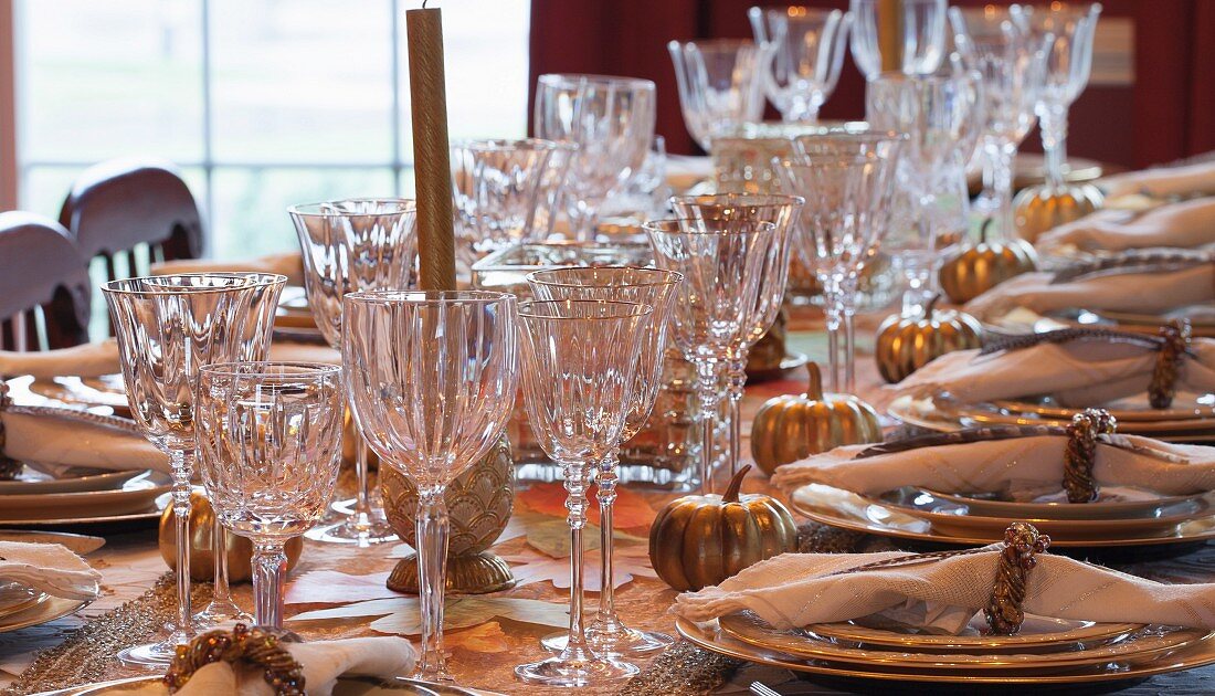 A festive table laid for Thanksgiving