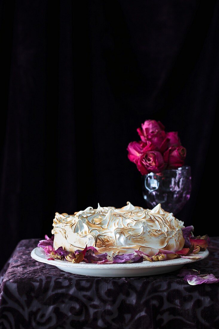Lemon and poppyseed cake topped with meringue