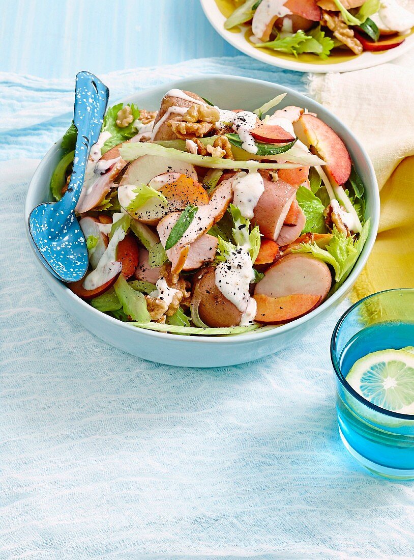 Smoked chicken and peach salad