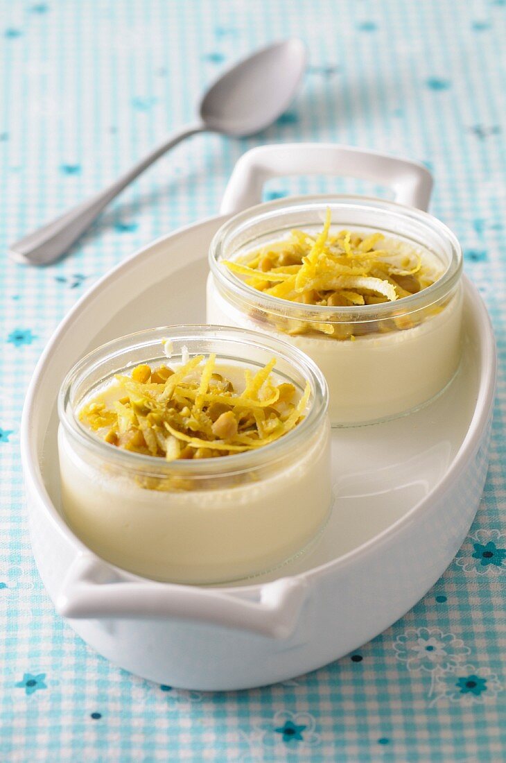 Pots De Creme with pistachios and lemon zest