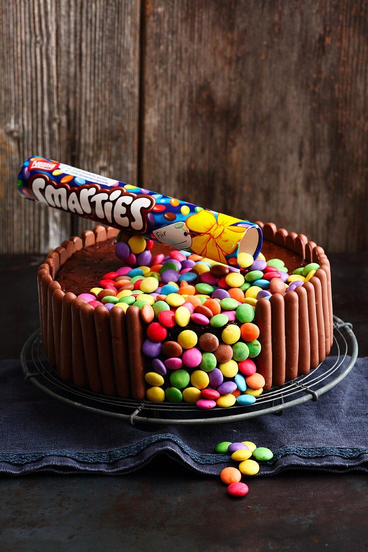A chocolate cake with Smarties