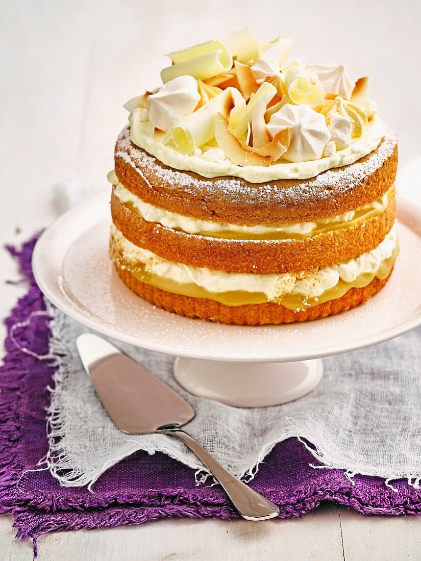 Lemon coconut meringue cake