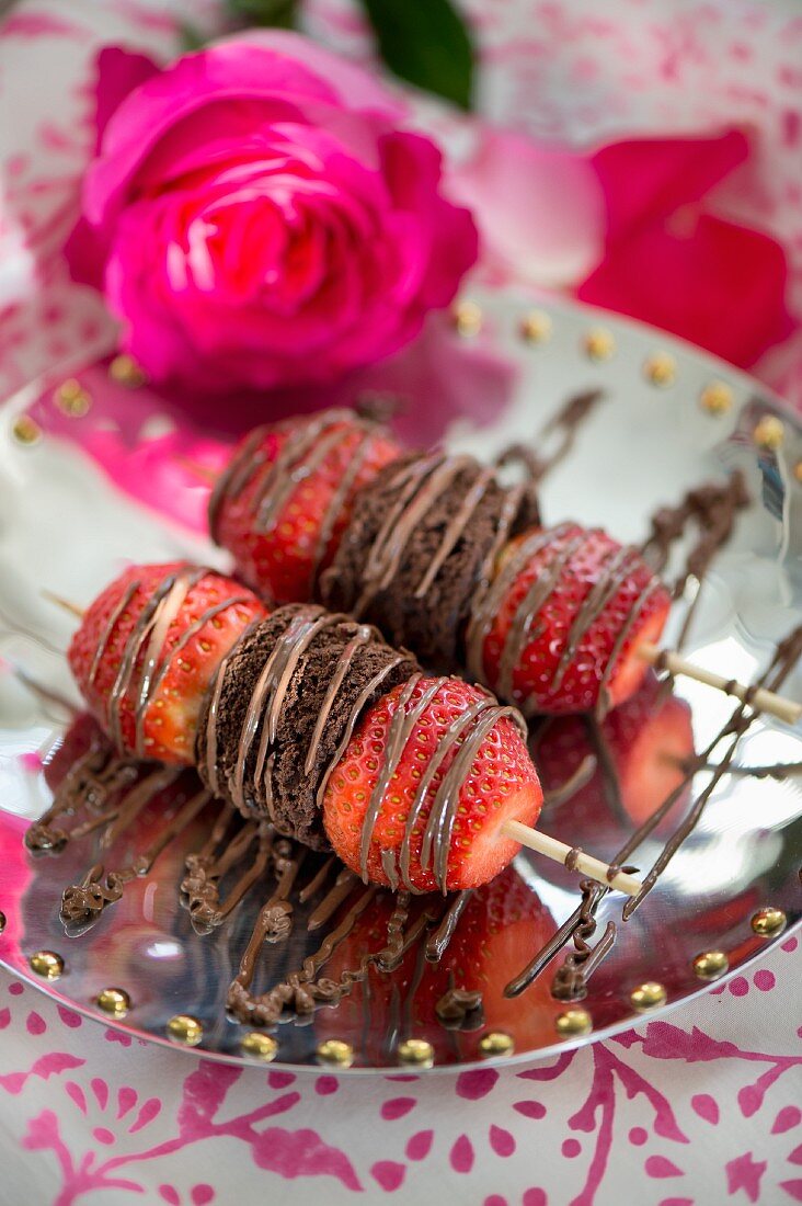 Sweet strawberry and chocolate skewers