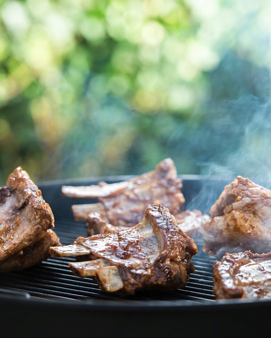 Glazed spare ribs on a barbecue