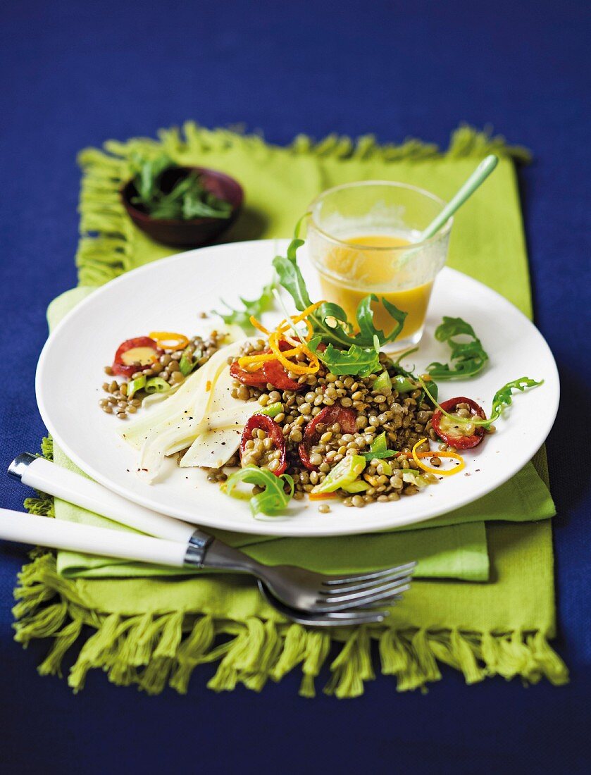Lentil and fennel salad with chorizo