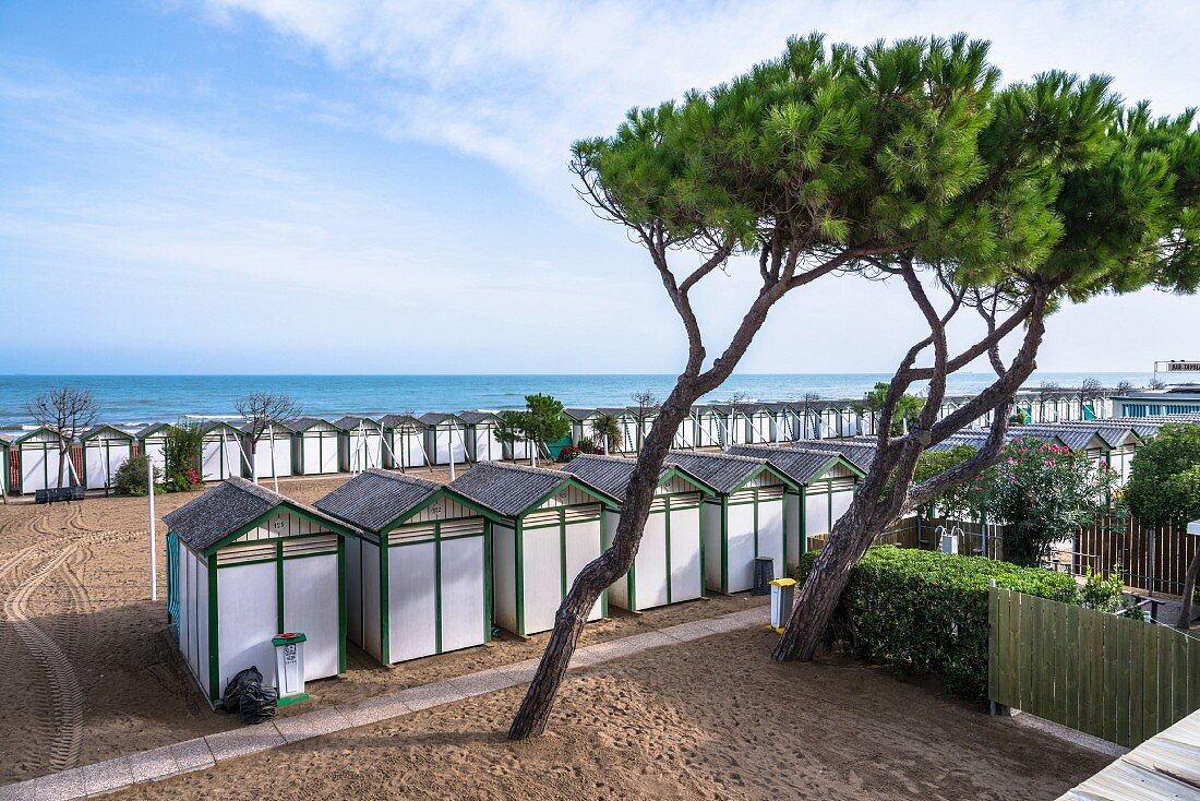 Beach huts on the beach at Lido, Italy