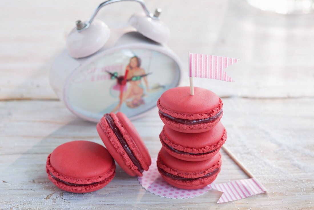Rhubarb macaroons with a flag