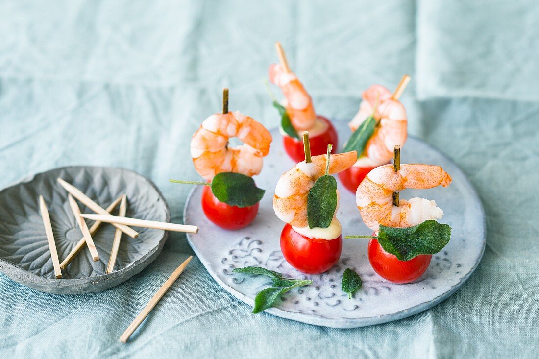 Prawn and tomato skewers