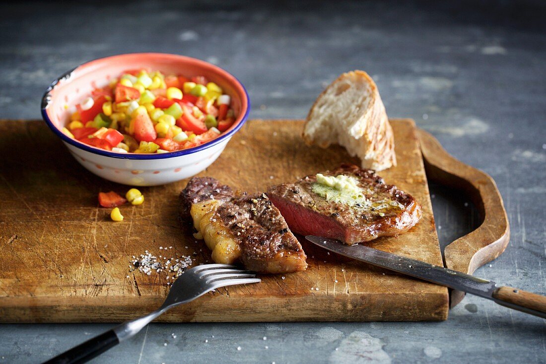 Rump steak with sweetcorn salsa