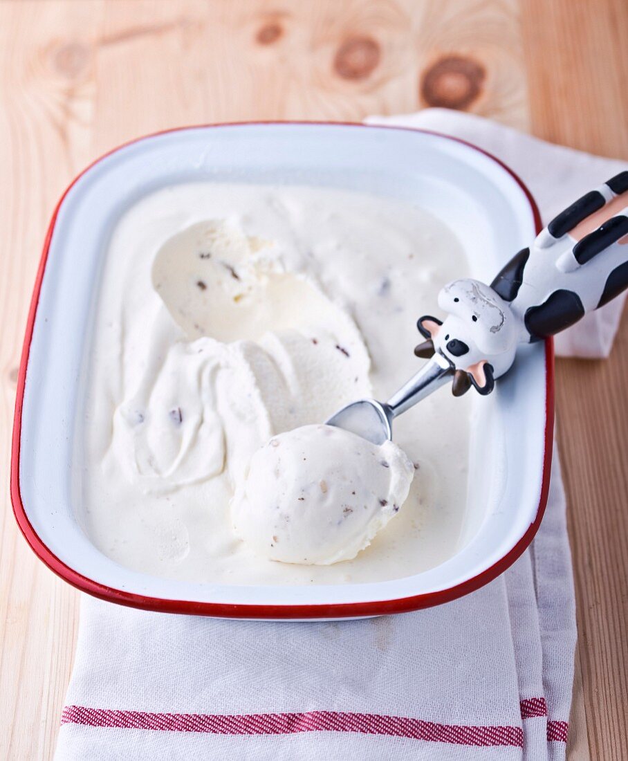 Homemade ice cream with nut brittle