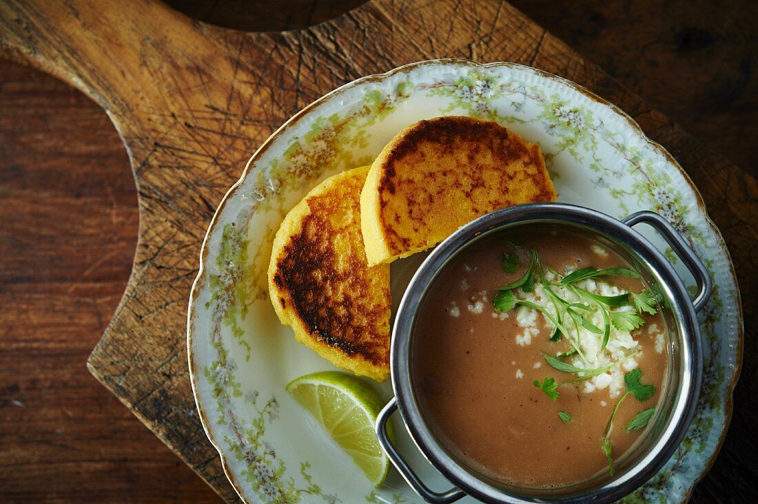 Arepas (cornbread) and gazpacho from Latin America