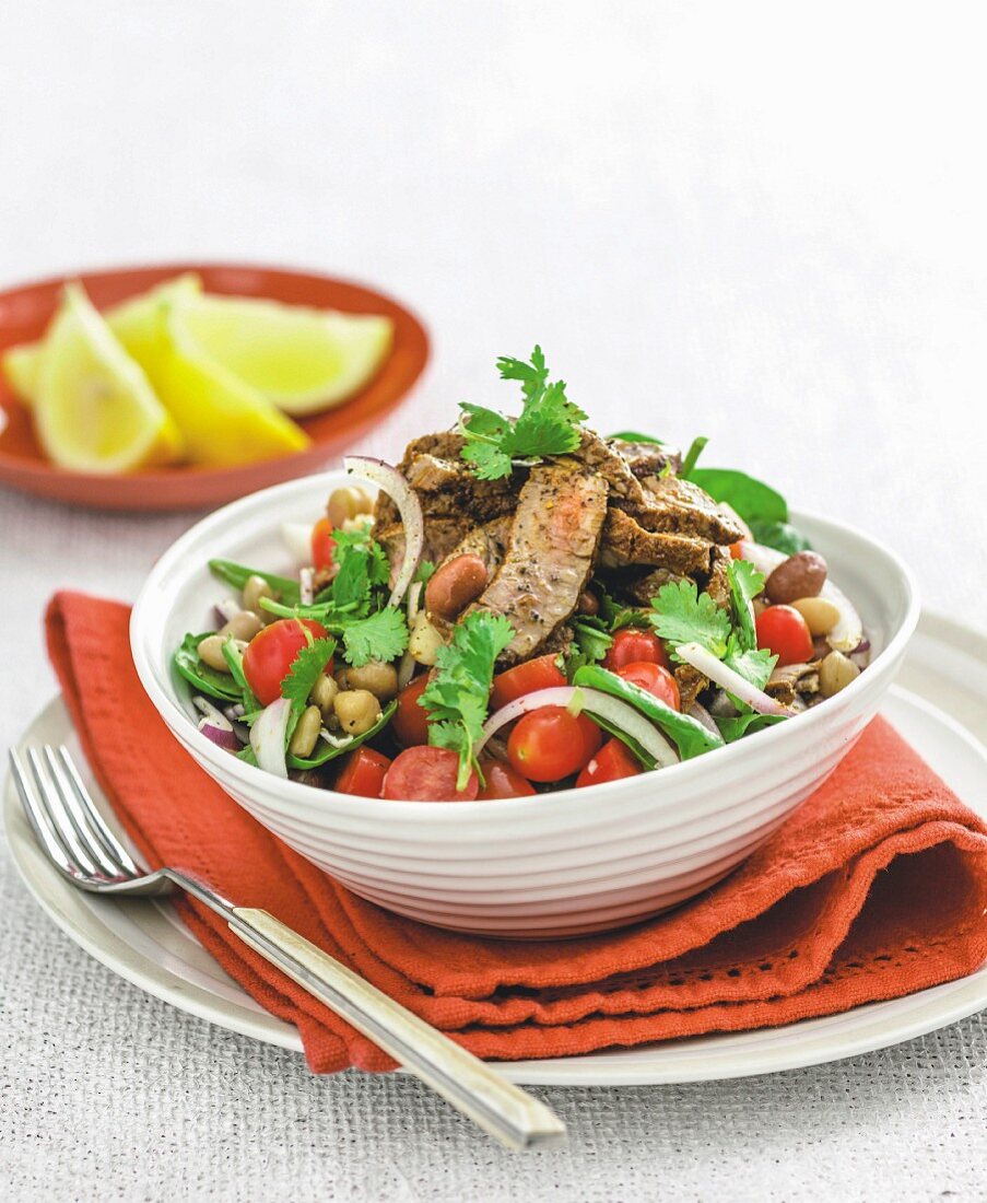 Paprika beef and Mexican bean salad