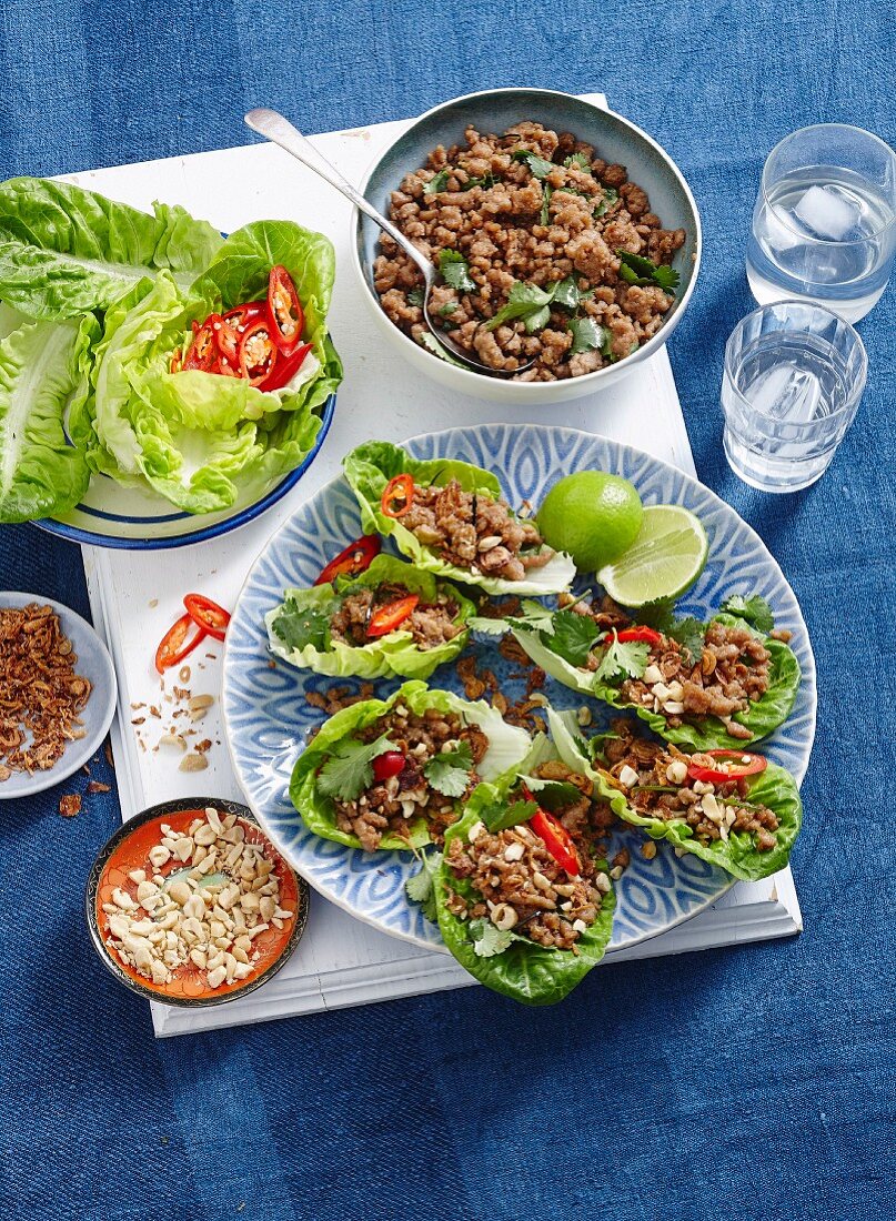 Sweet chilli pork in lettuce cups