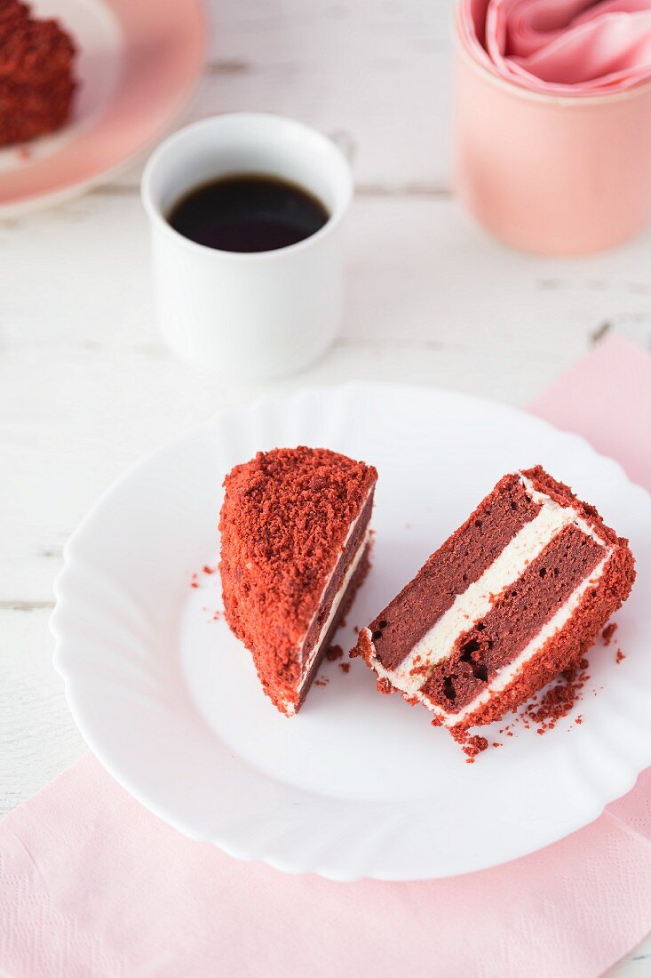 Heart-shaped Red Velvet cake, halved