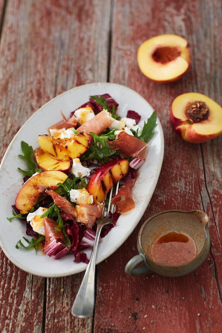 Radicchio and nectarine salad with Serrano ham