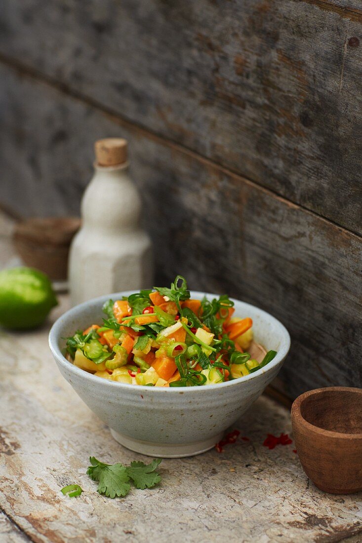 Sweet potato and pineapple salad with chilli and a peanut dressing