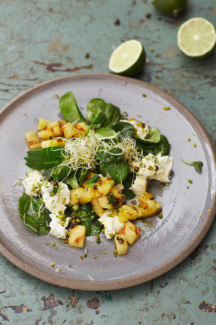 Pineapple salad with gorgonzola and a lime and honey dressing