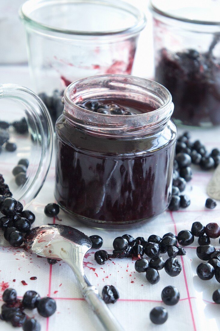 Jars of wild blueberry jam