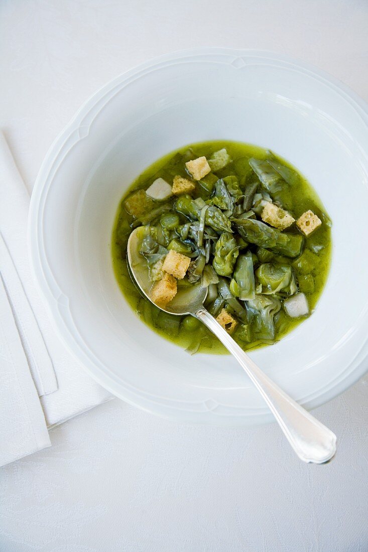 Garmuglia lucchese (Tuscan asparagus soup, Italy)