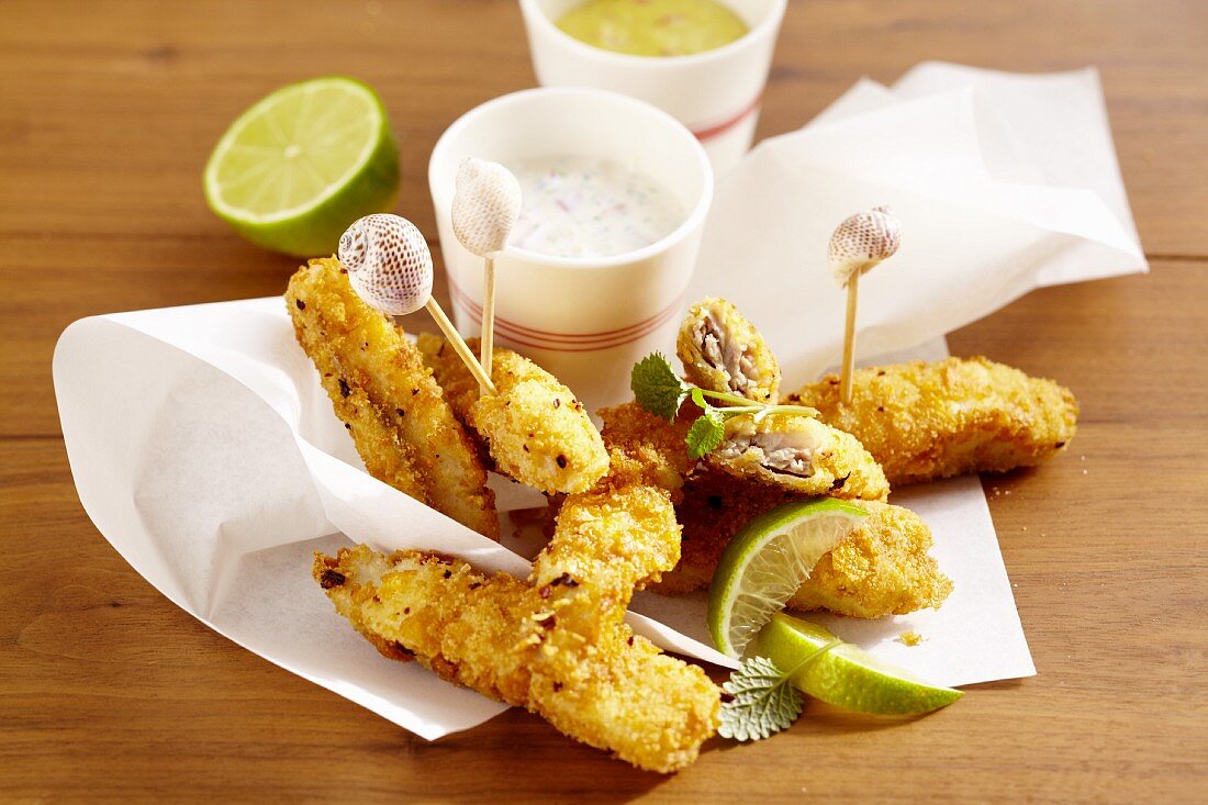 Pollack fish fingers with a cornflake coating