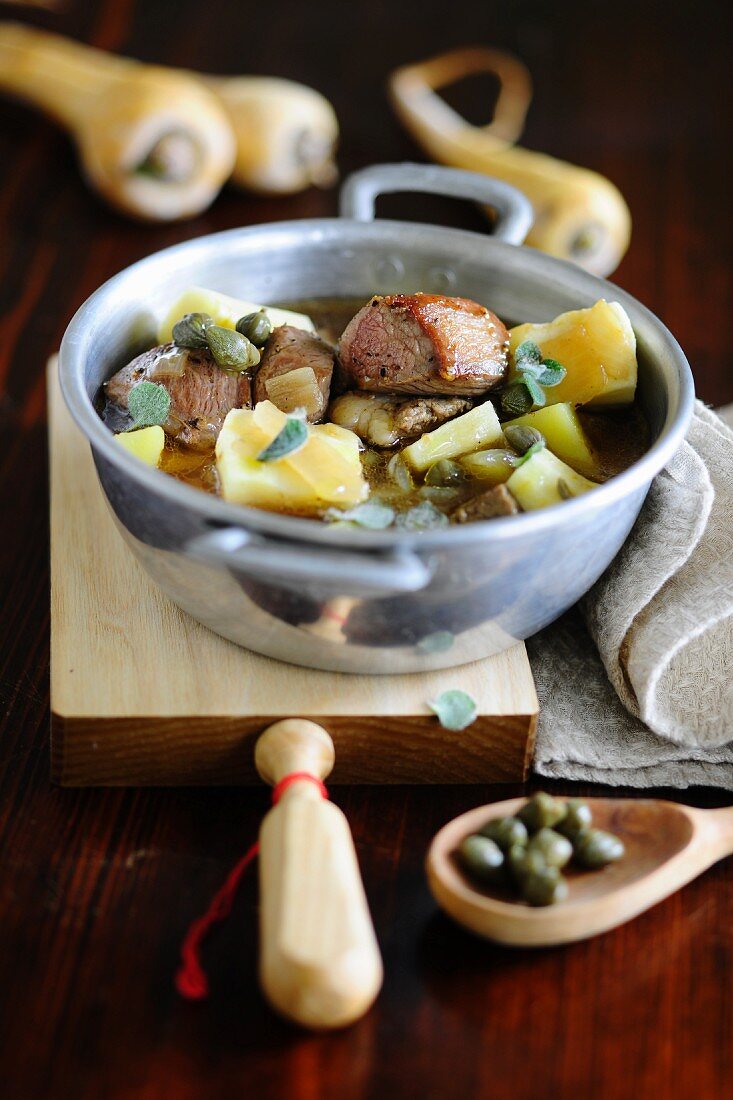 Lamb stew with parsnips and capers