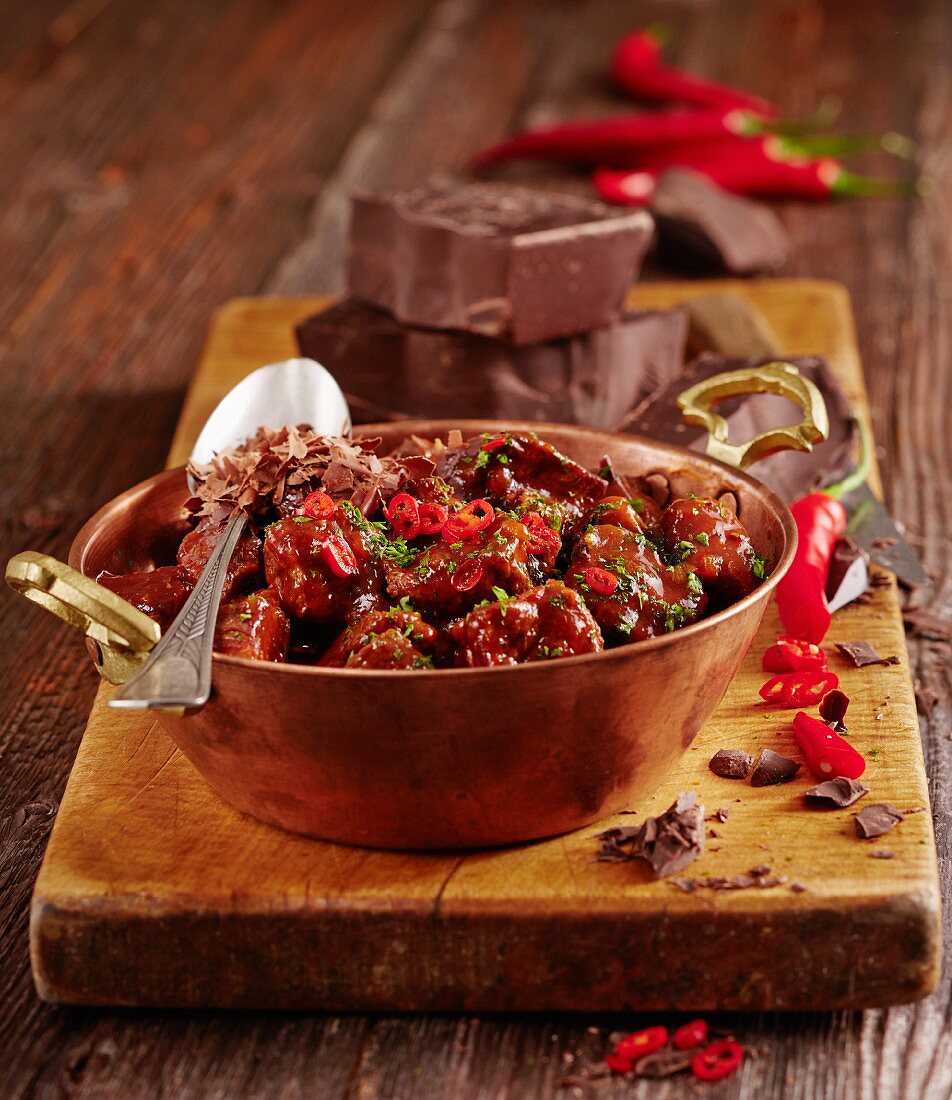 Beef goulash with chocolate and chilli