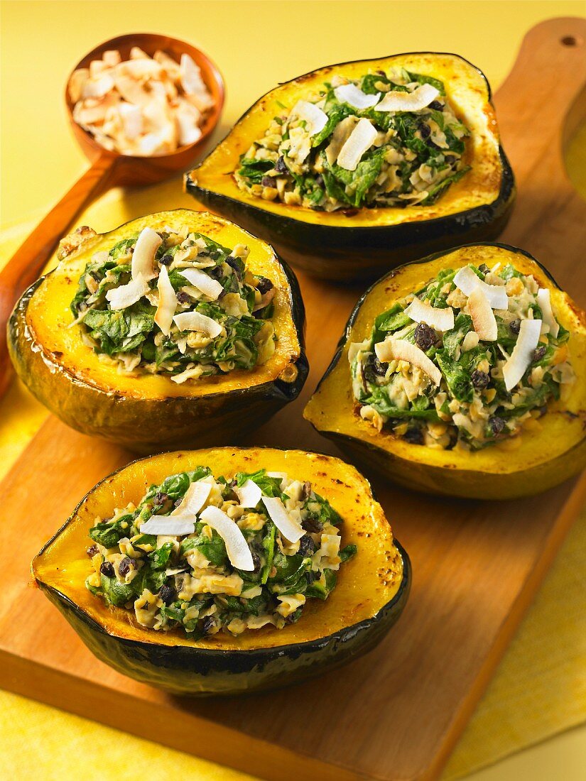 Acorn squash filled with chickpeas