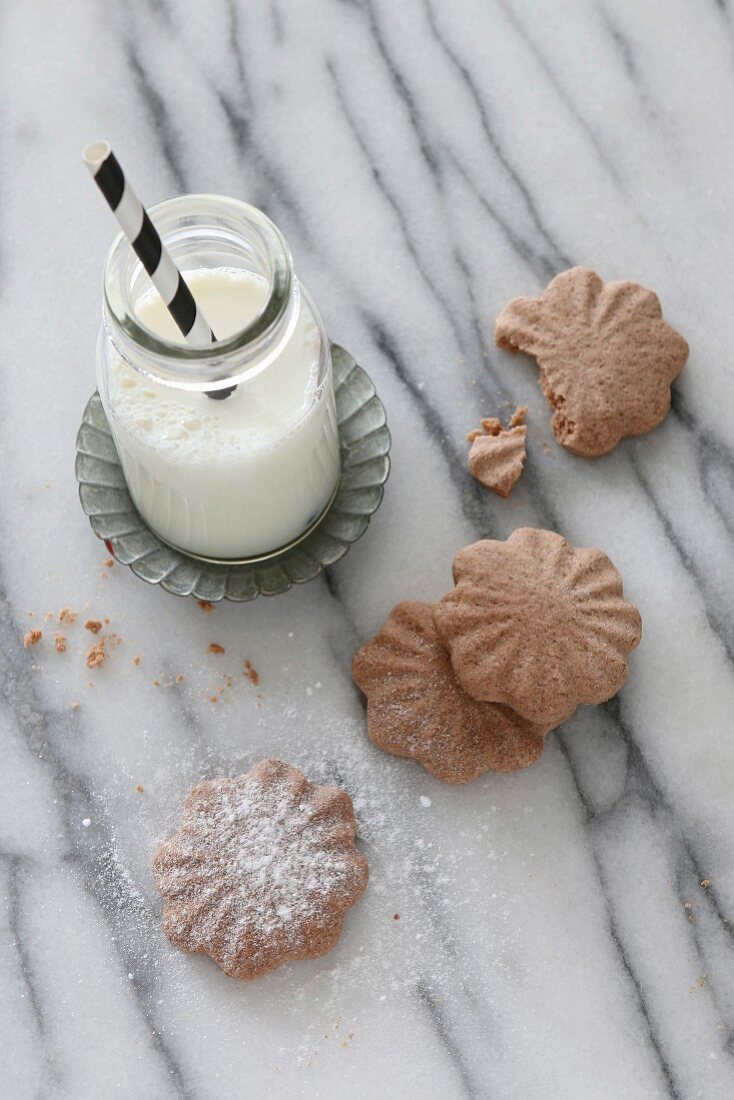 Gluten-free chocolate biscuits with icing sugar