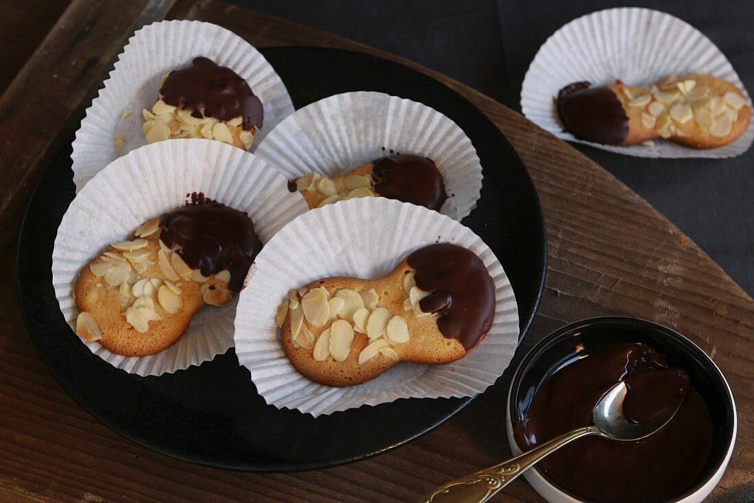 Gluten-free almond biscuits with chocolate glaze