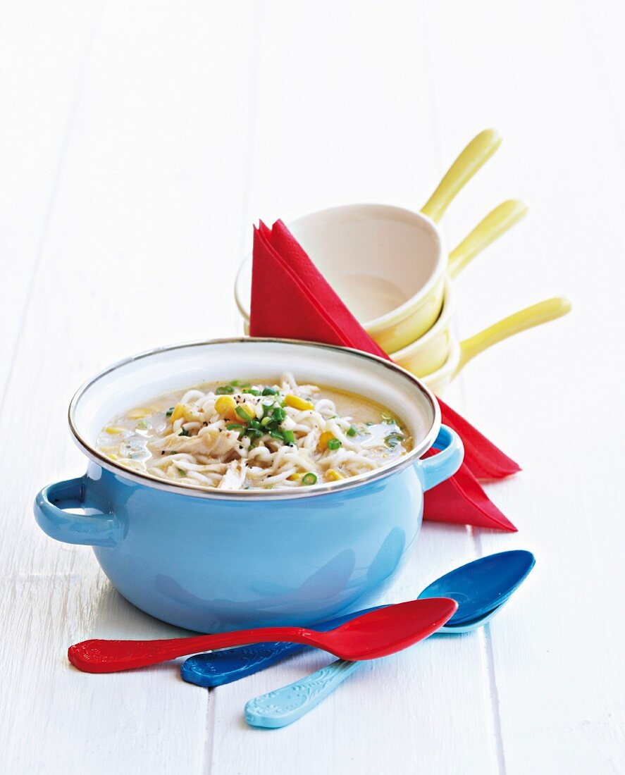 Noodle soup with chicken and sweetcorn
