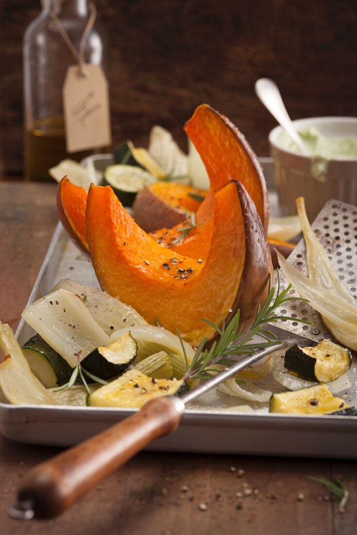 Oven-roasted pumpkin, fennel and courgette
