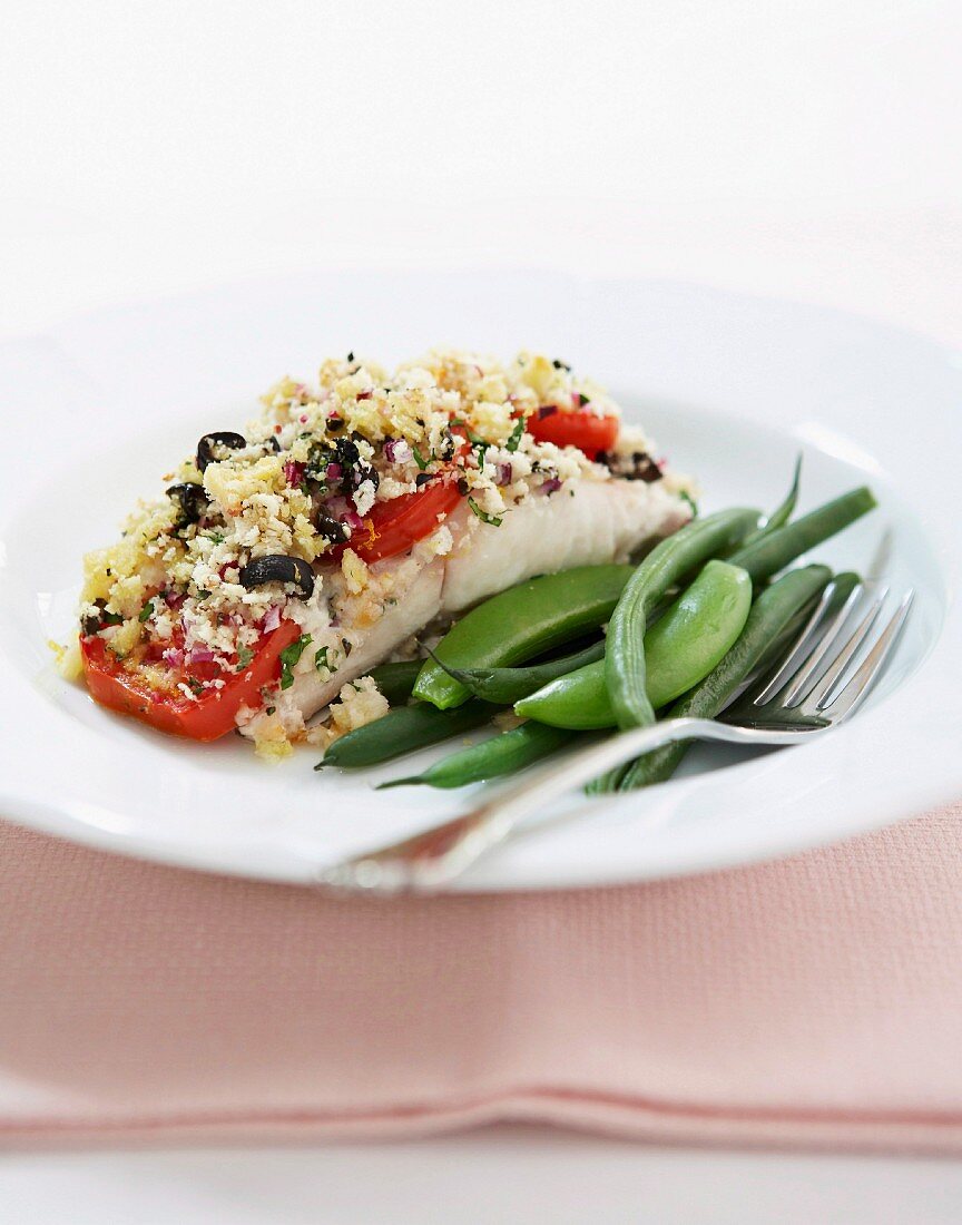Baked fish with mediterranean crumb