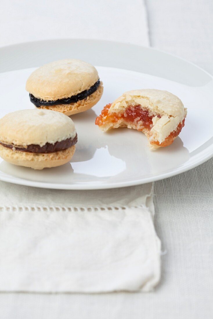 Nutella macaroons and a jam macaroon