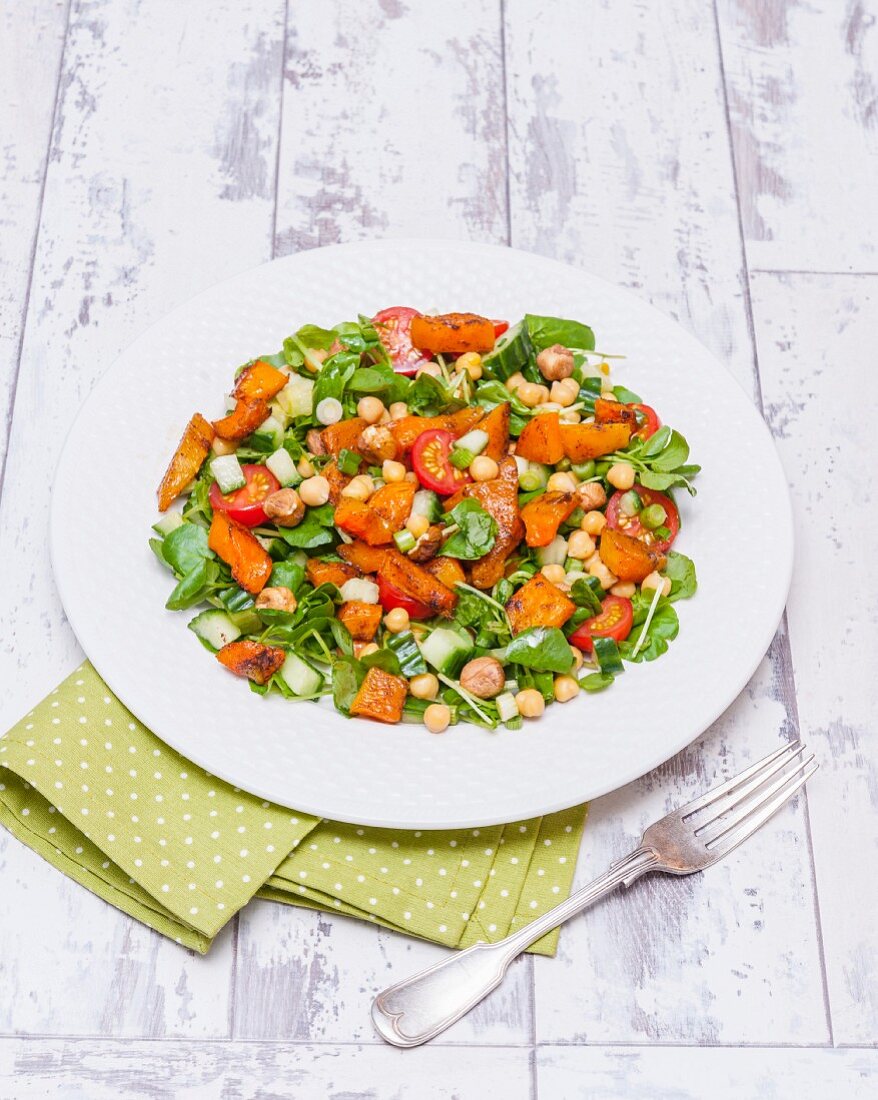 Chickpea and pumpkin salad with hazelnuts