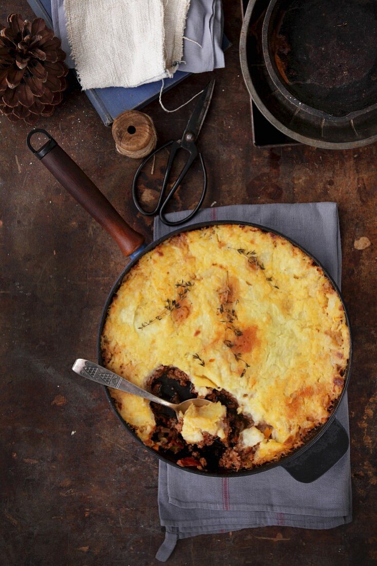 Shepherds pie in a rustic pan