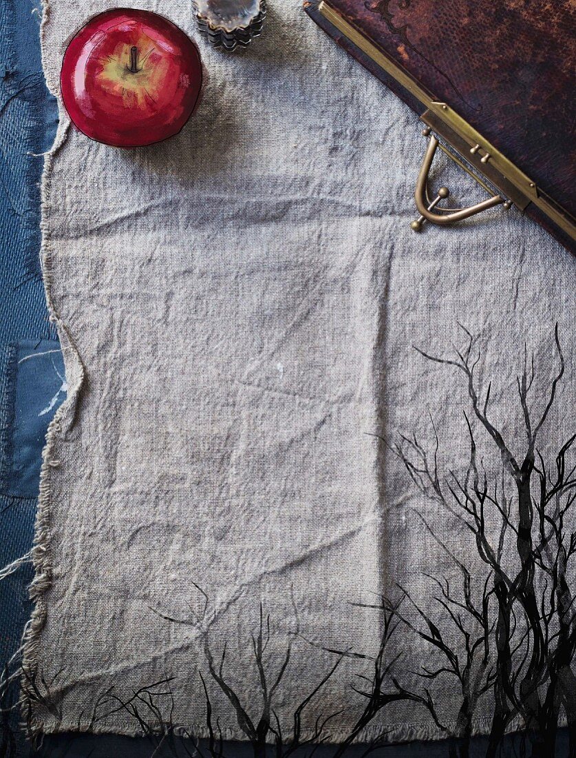 A spooky forest painted on a linen cloth for Halloween