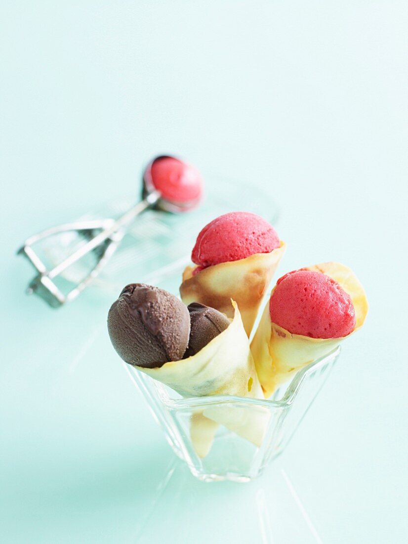 Dark Chocolate and Raspberry Sorbet Cones