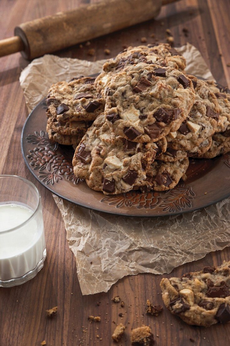 Chocolate chunk cookies on a plate