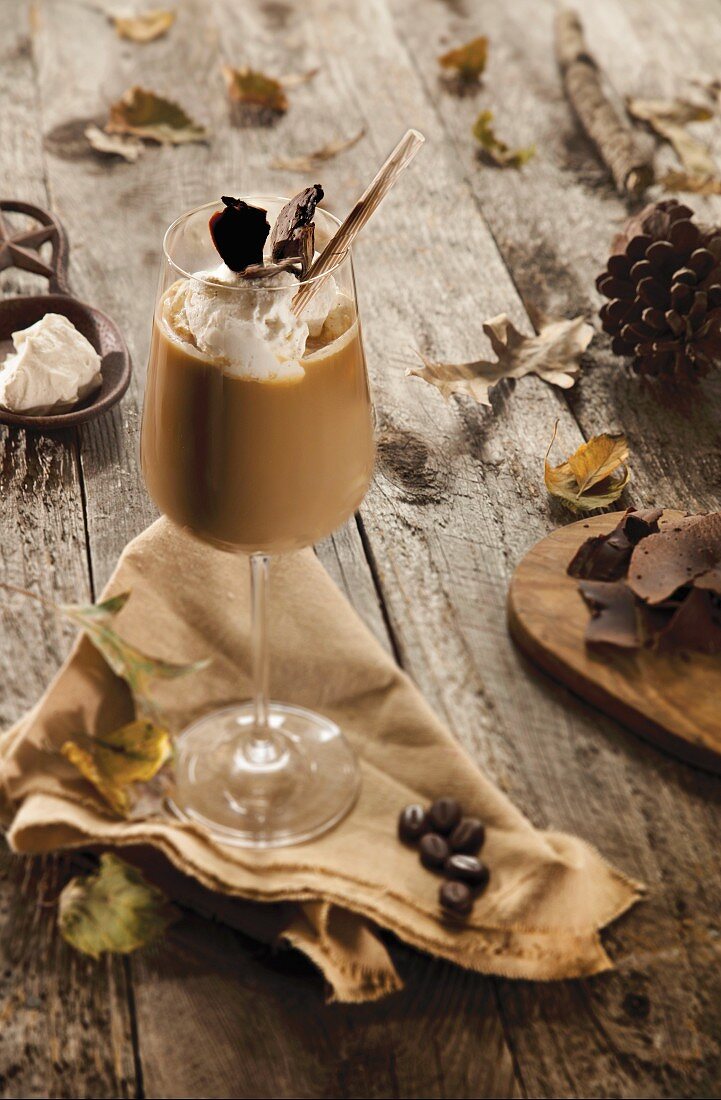 A coffee cocktail with salted caramel and cream