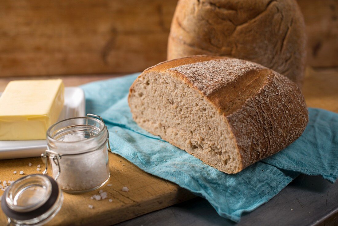 Sourdough bread with butter and salt